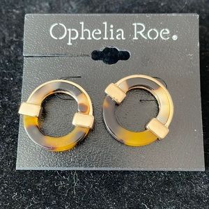 Cute gold tone hoop pierced earrings with turtle shell accent